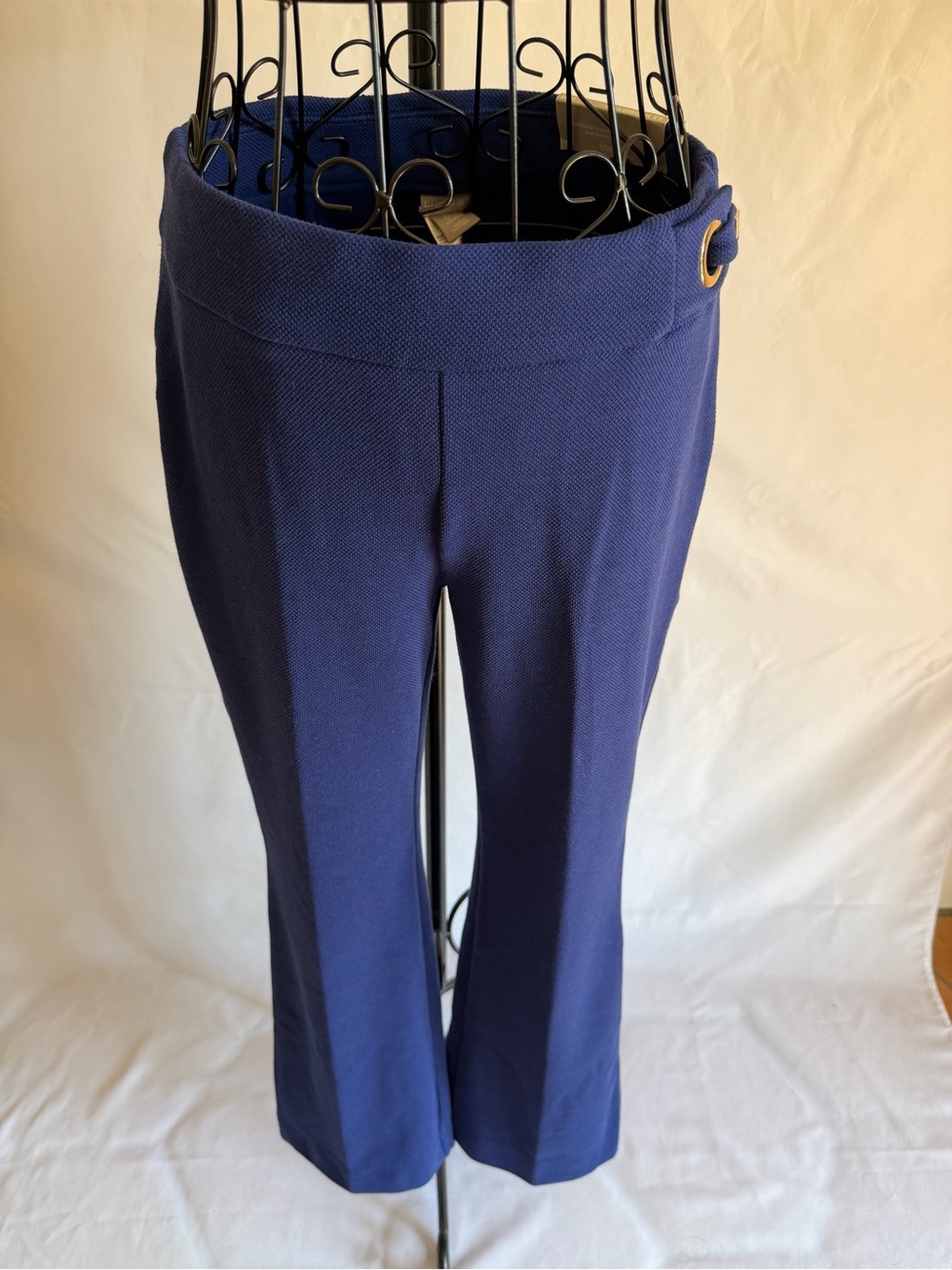 Chico's Navy Kick-Flare Ponte Pants with Side Ring Detail